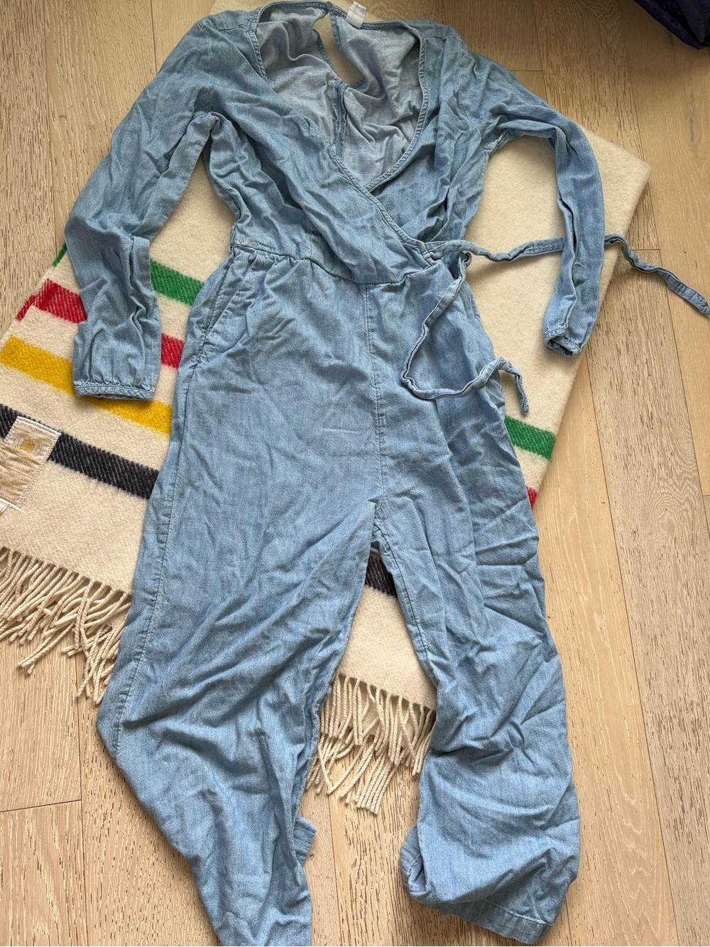 Old Navy Light Blue Wrap Jumpsuit with Tie Waist
